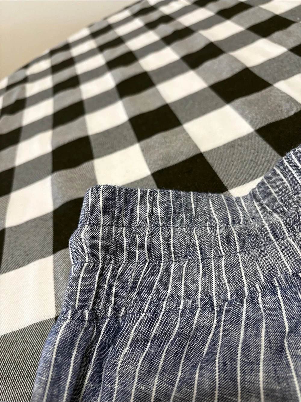 Quince Blue White Stripe Wide Leg Chambray Linen Pants Womens Large Pull On Crop